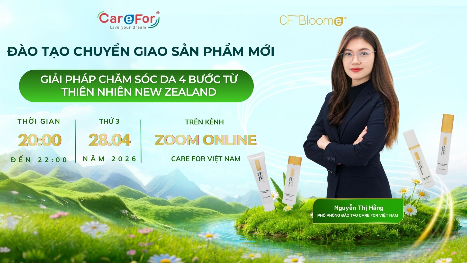 ZOOM ONLINE _ ĐÀO TẠO SẢN PHẨM MỚI _ GIẢI PHÁP CHĂM SÓC DA TỪ NEW ZEALAND_ 28/04